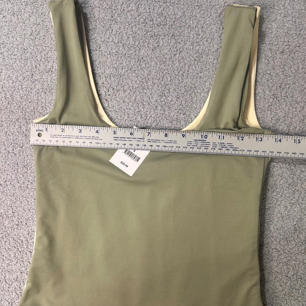 Cotton On Bodysuit Cleo Scoop Neck Low Back S Green Cream Minimal Basic 2 Pack - Picture 7 of 11